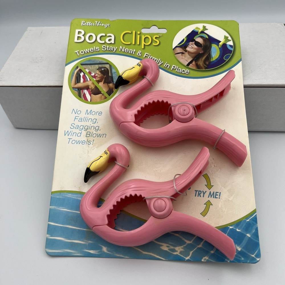 FLAMINGO Boca Clips Beach Towel Holders Set of 2 Large Bag Or Towel Clips NEW‎